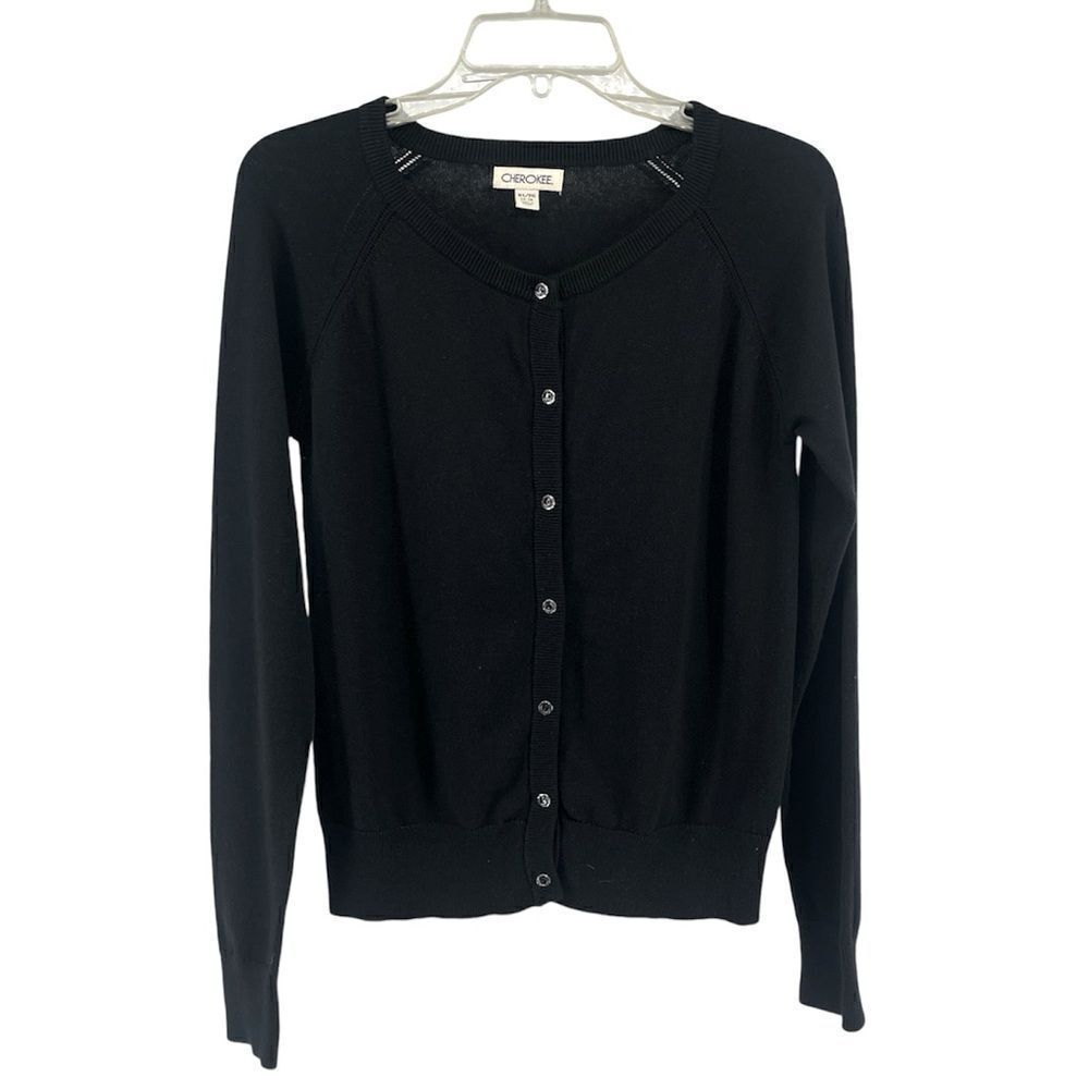 Cherokee Girl’s Black Button Front 100% Cotton Uniform Cardigan Sweater XL 14/16
